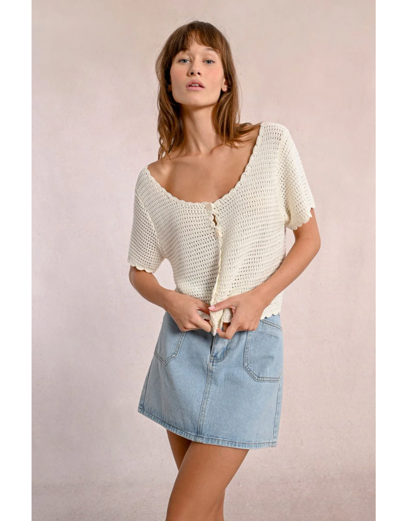 Molly Bracken Molly Bracken -  Cropped Crochet Cardigan (Off White)