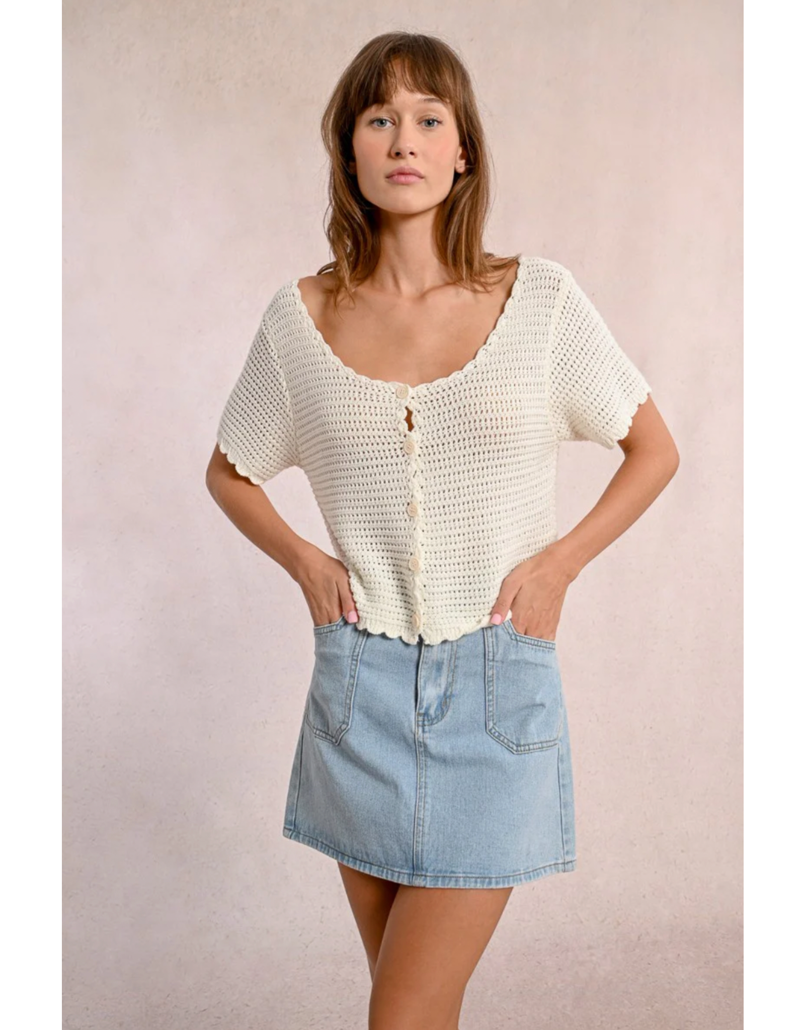 Molly Bracken Molly Bracken -  Cropped Crochet Cardigan (Off White)