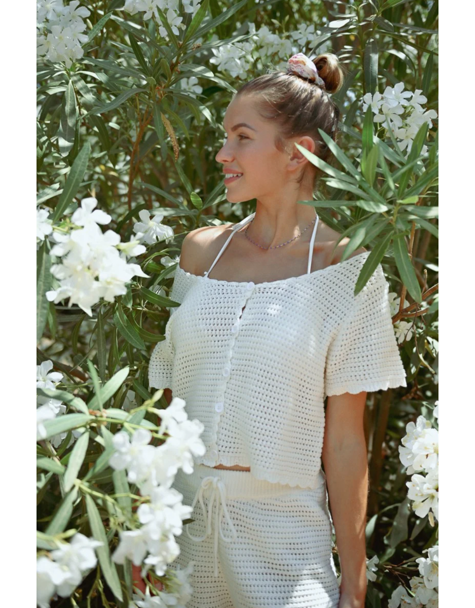 Molly Bracken Molly Bracken -  Cropped Crochet Cardigan (Off White)