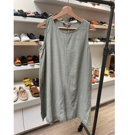 Astrid Astrid - Linen Shift Dress with Fringe Hem (Army)