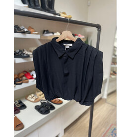 Astrid Astrid - Untamed Bubble Hem Crop Collared Shirt (Black)