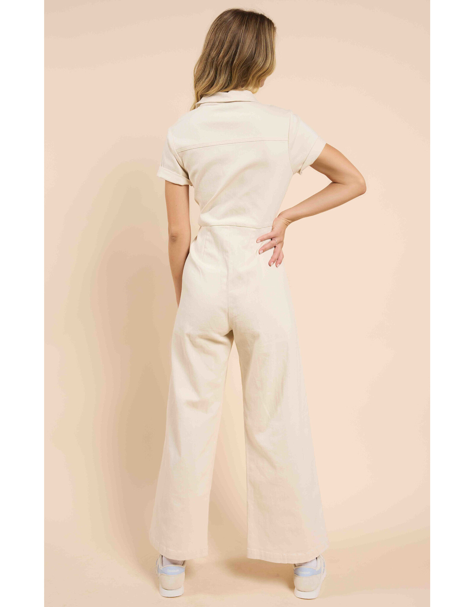 Sadie & Sage Sadie & Sage - Clear Eyes Denim Zip Up Jumpsuit (Cream)