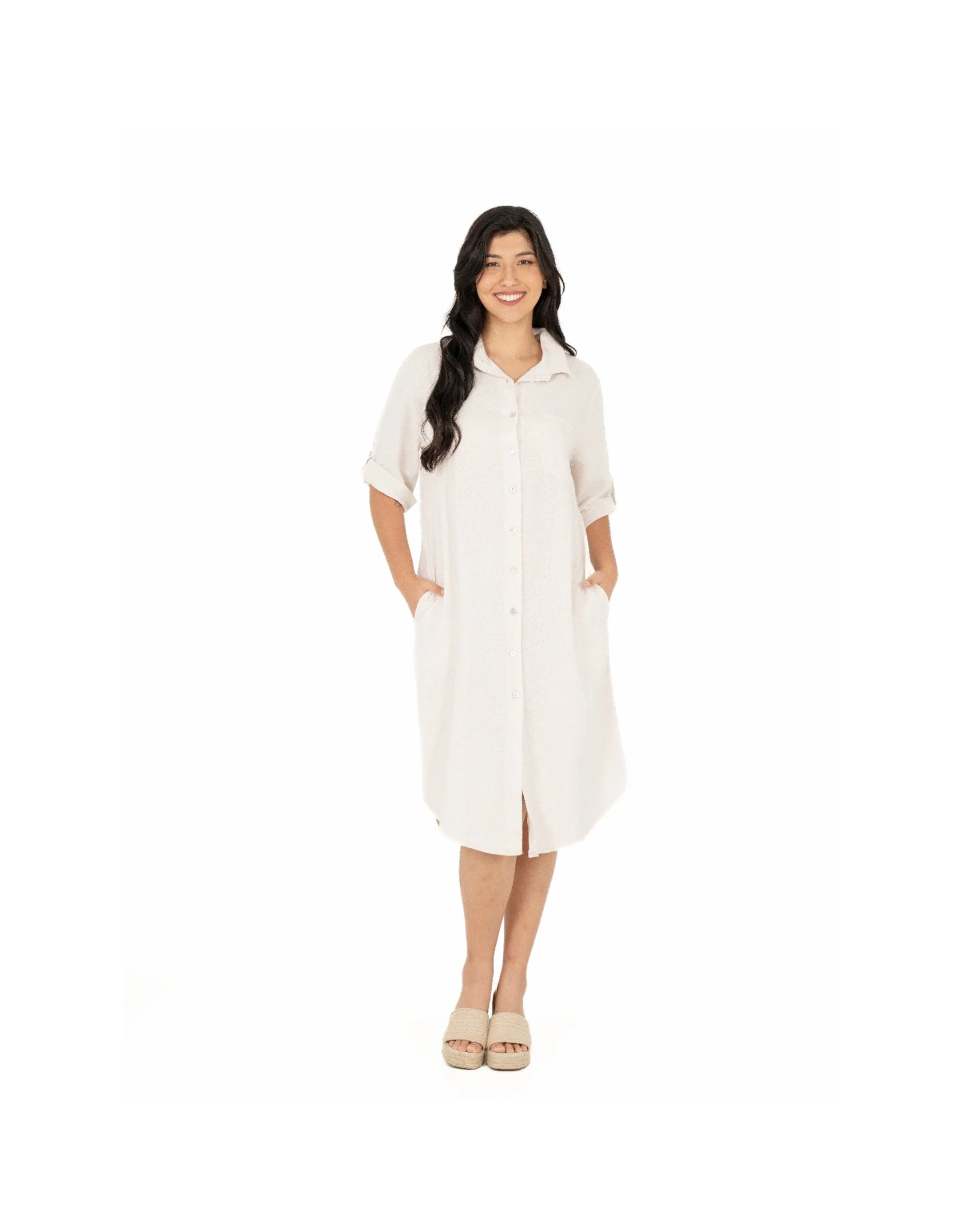 Made in Italy - Button Up Linen Dress (White)