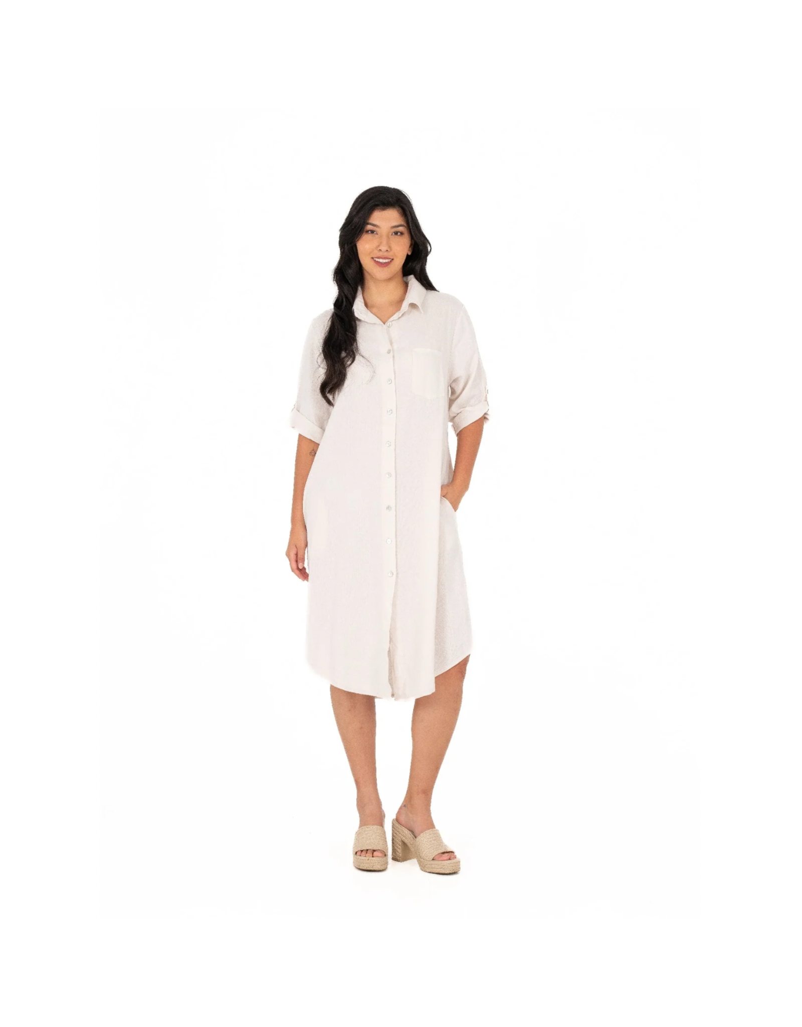 Made in Italy - Button Up Linen Dress (White)