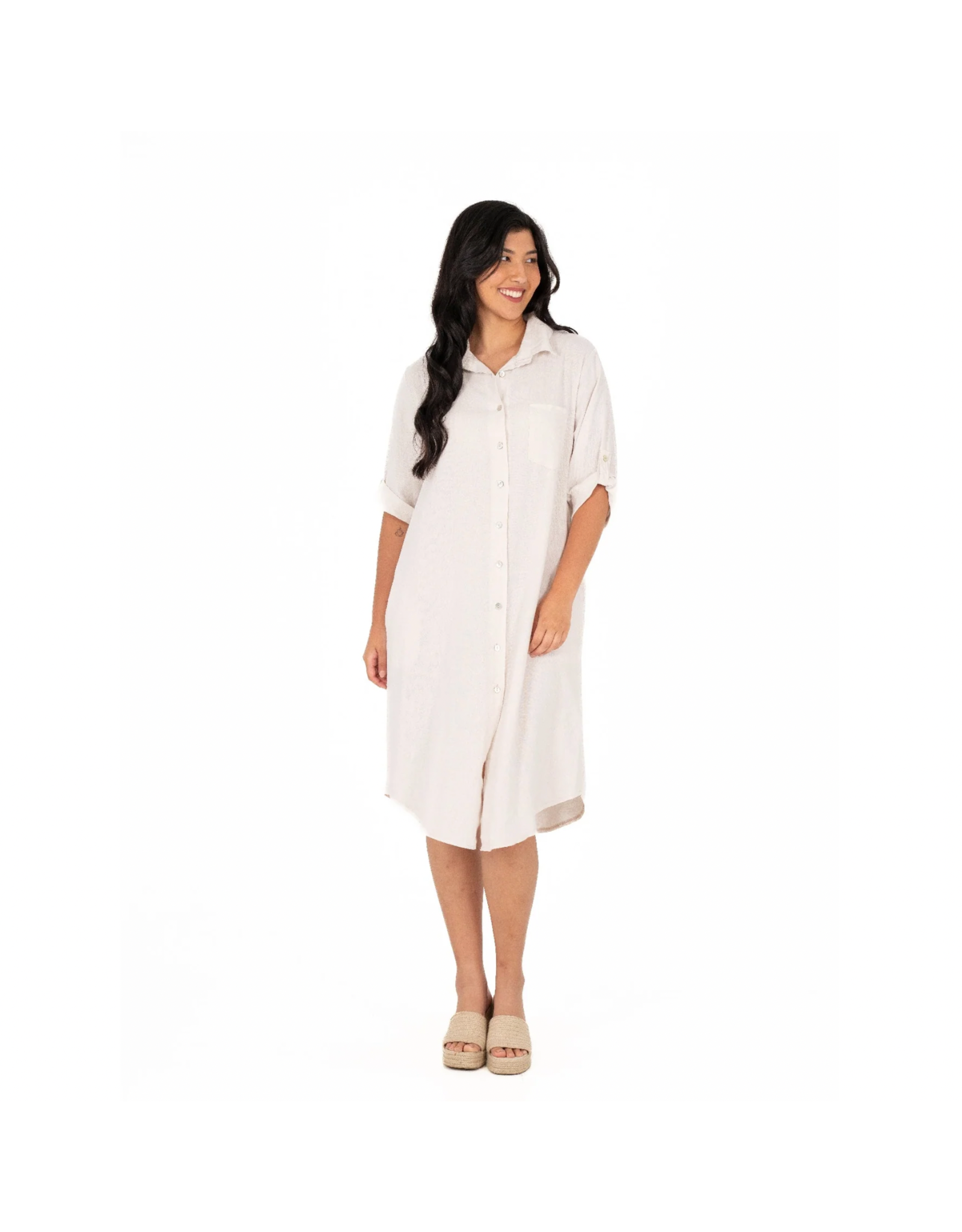 Made in Italy - Button Up Linen Dress (White)