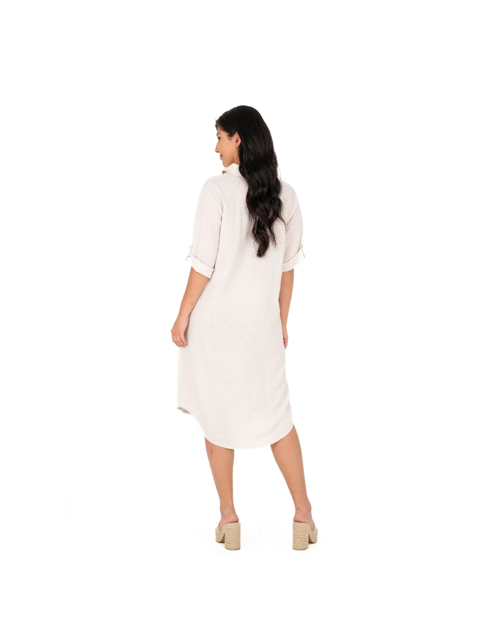Made in Italy - Button Up Linen Dress (White)