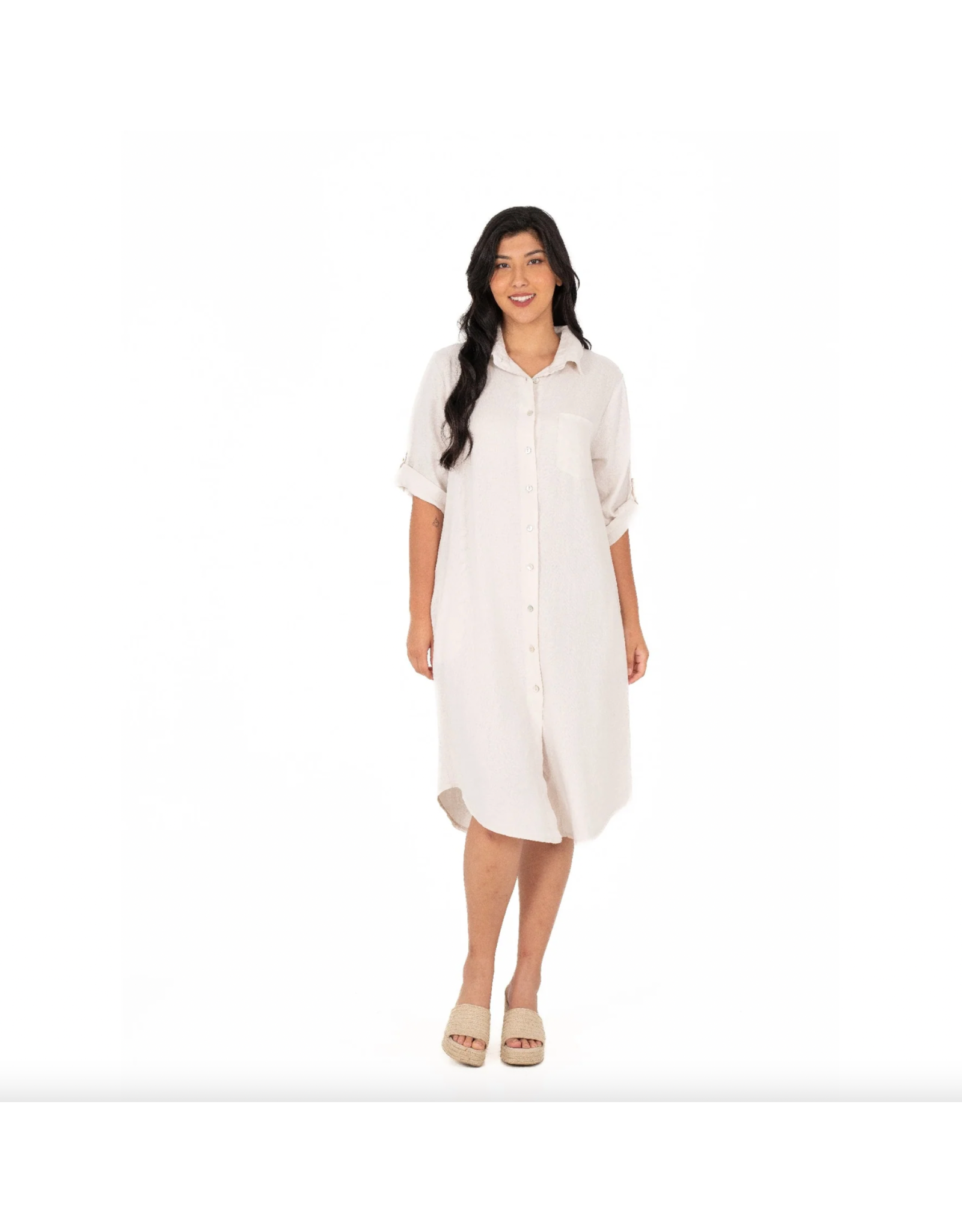Made in Italy - Button Up Linen Dress (White)