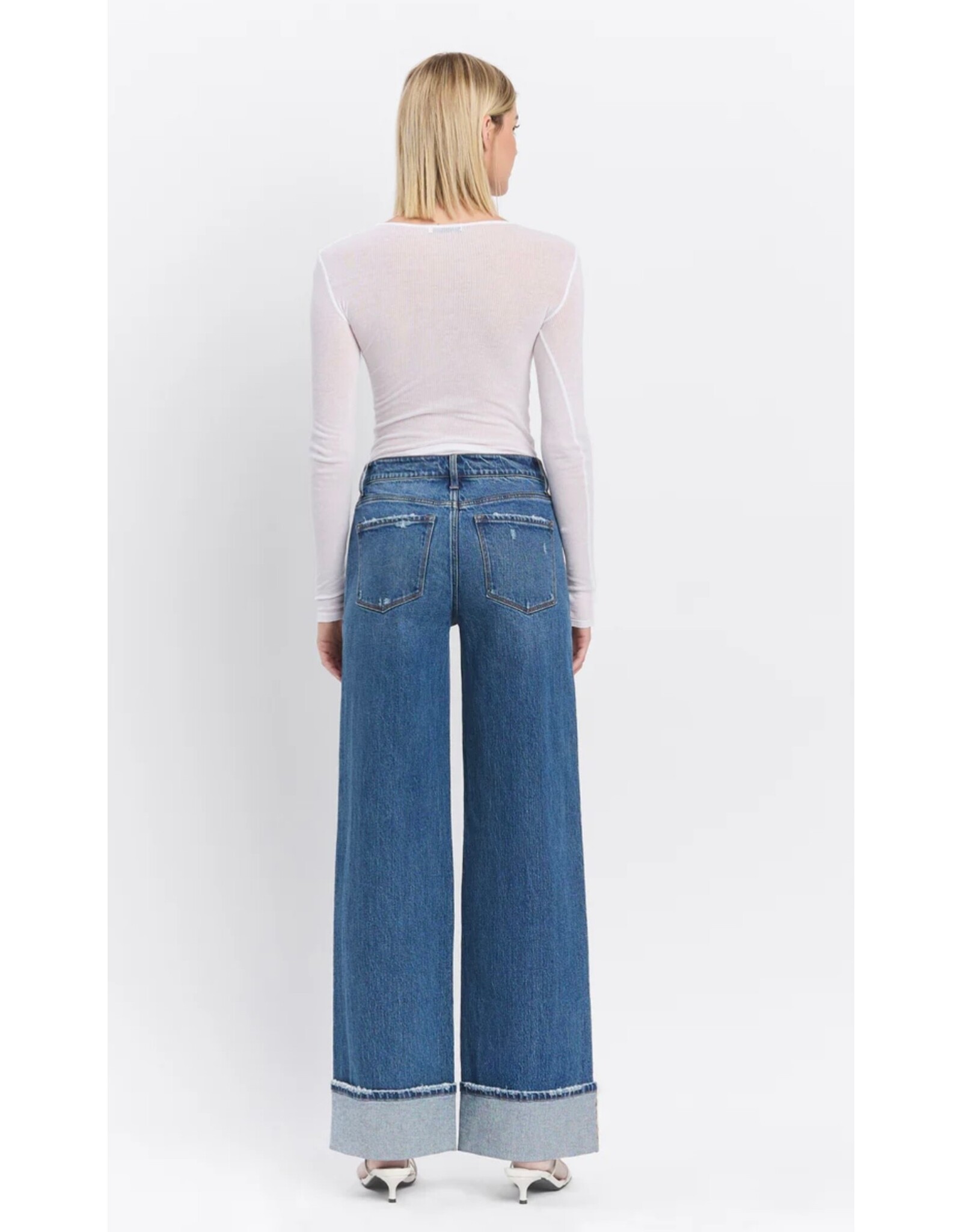 VERVET VERVET - High Rise Cuffed Baggy Wide Panel Jean (Shine)