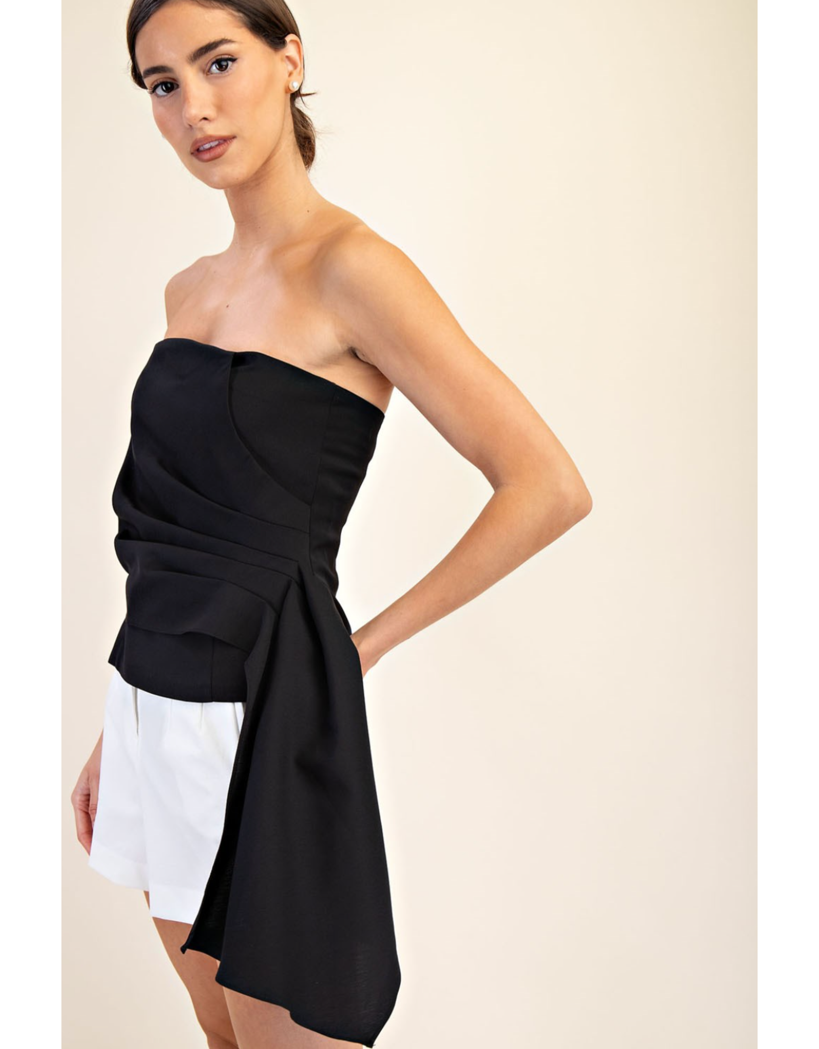 glam Draped Bustier Top (Black)