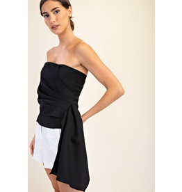 glam Draped Bustier Top (Black)