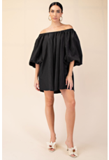 glam Puff-Sleeve Off-The-Shoulder Mini Dress (Black)