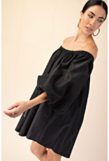 glam Puff-Sleeve Off-The-Shoulder Mini Dress (Black)
