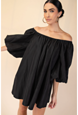 glam Puff-Sleeve Off-The-Shoulder Mini Dress (Black)