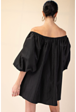 glam Puff-Sleeve Off-The-Shoulder Mini Dress (Black)