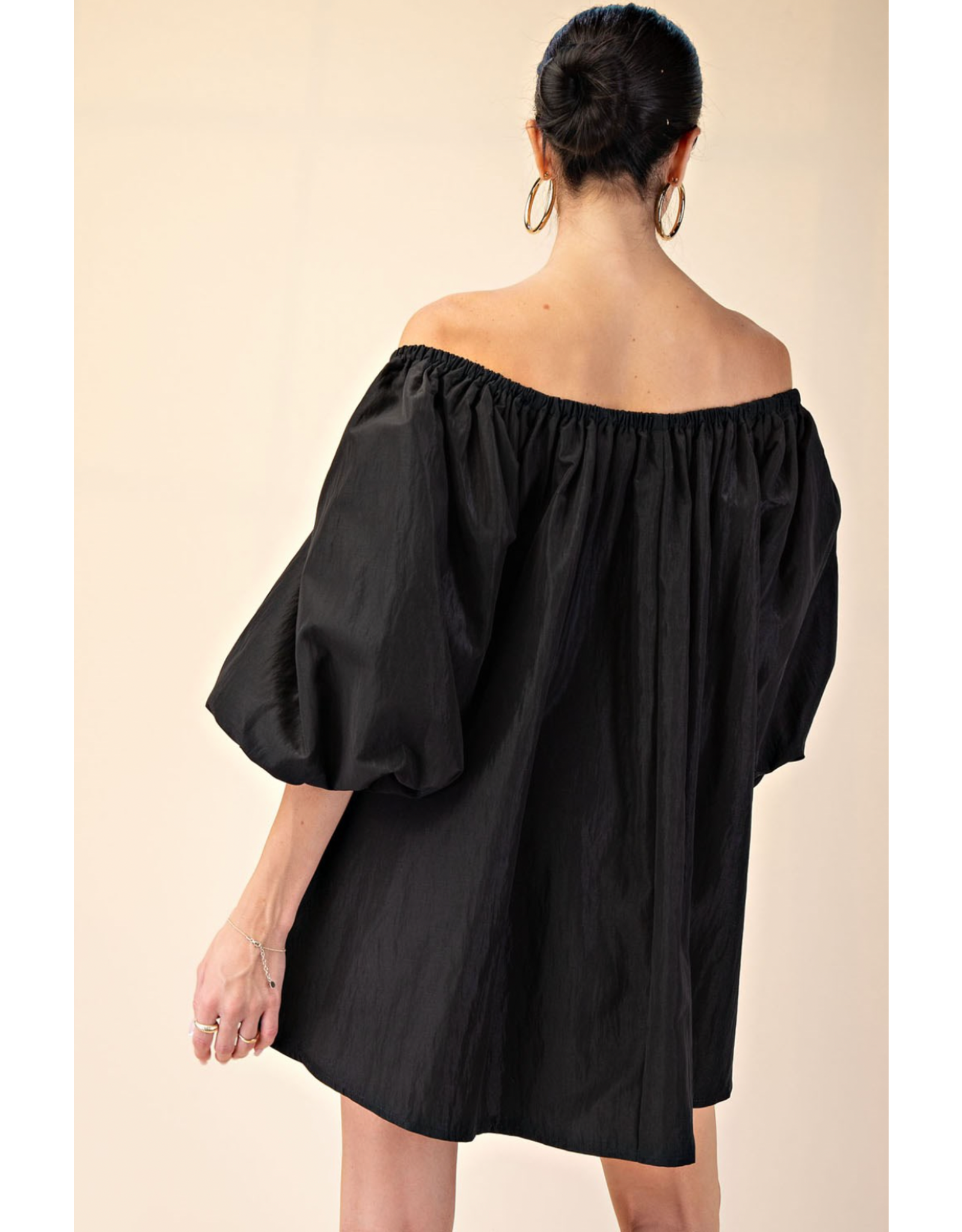glam Puff-Sleeve Off-The-Shoulder Mini Dress (Black)