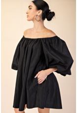 glam Puff-Sleeve Off-The-Shoulder Mini Dress (Black)