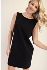 glam Round Neck Sleeveless Mini Dress (Black)