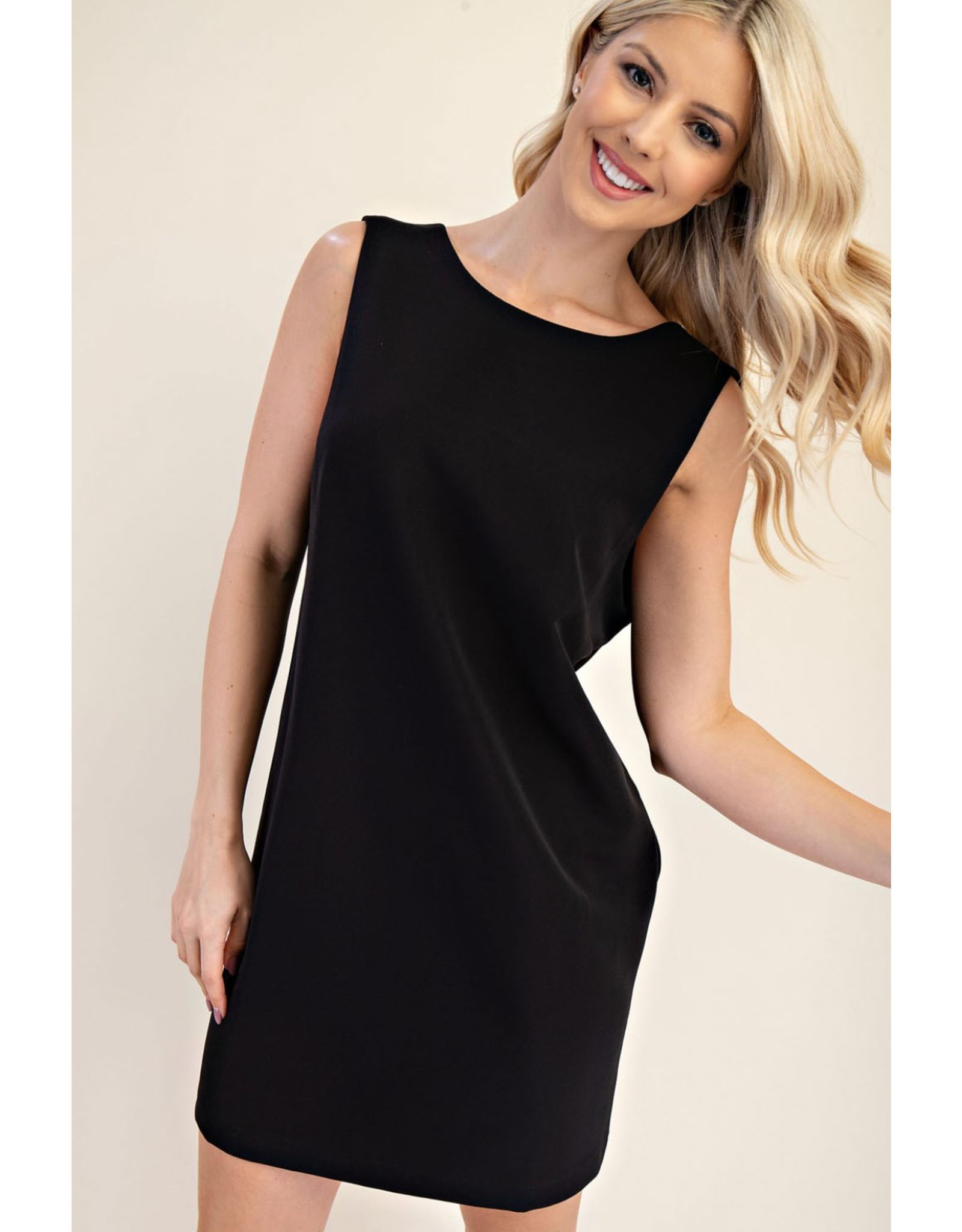 glam Round Neck Sleeveless Mini Dress (Black)