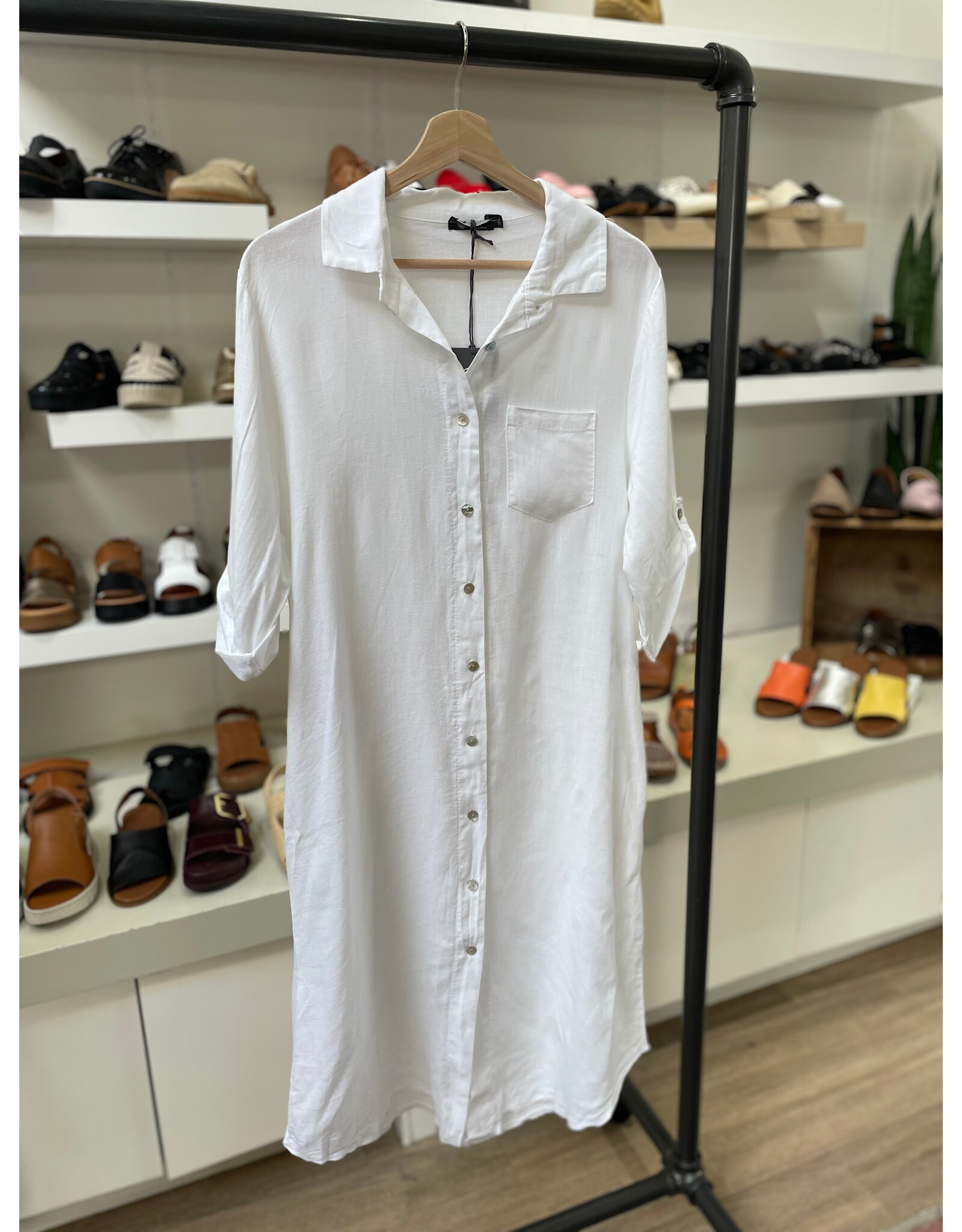 Made in Italy - Button Up Linen Dress (White)