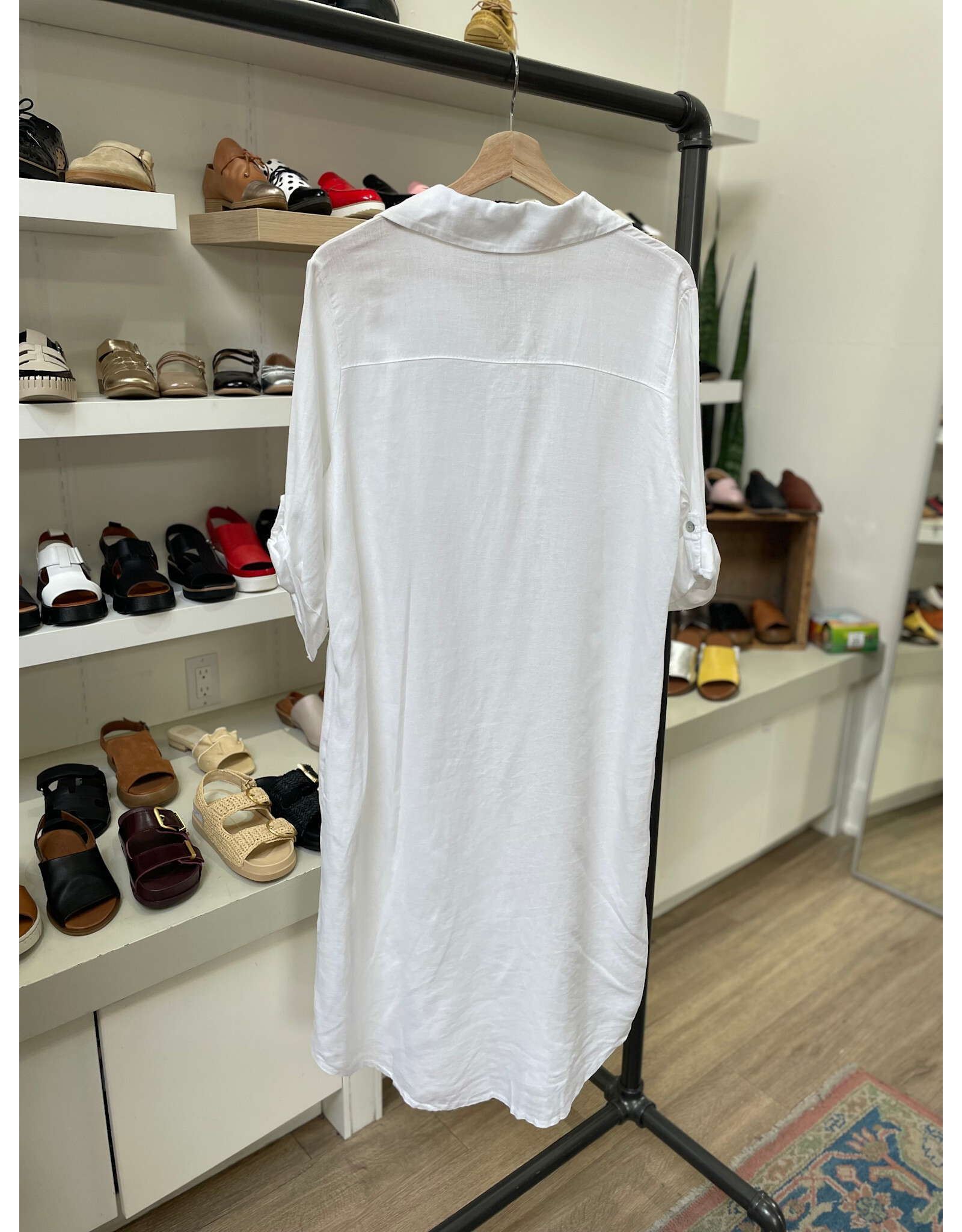 Made in Italy - Button Up Linen Dress (White)