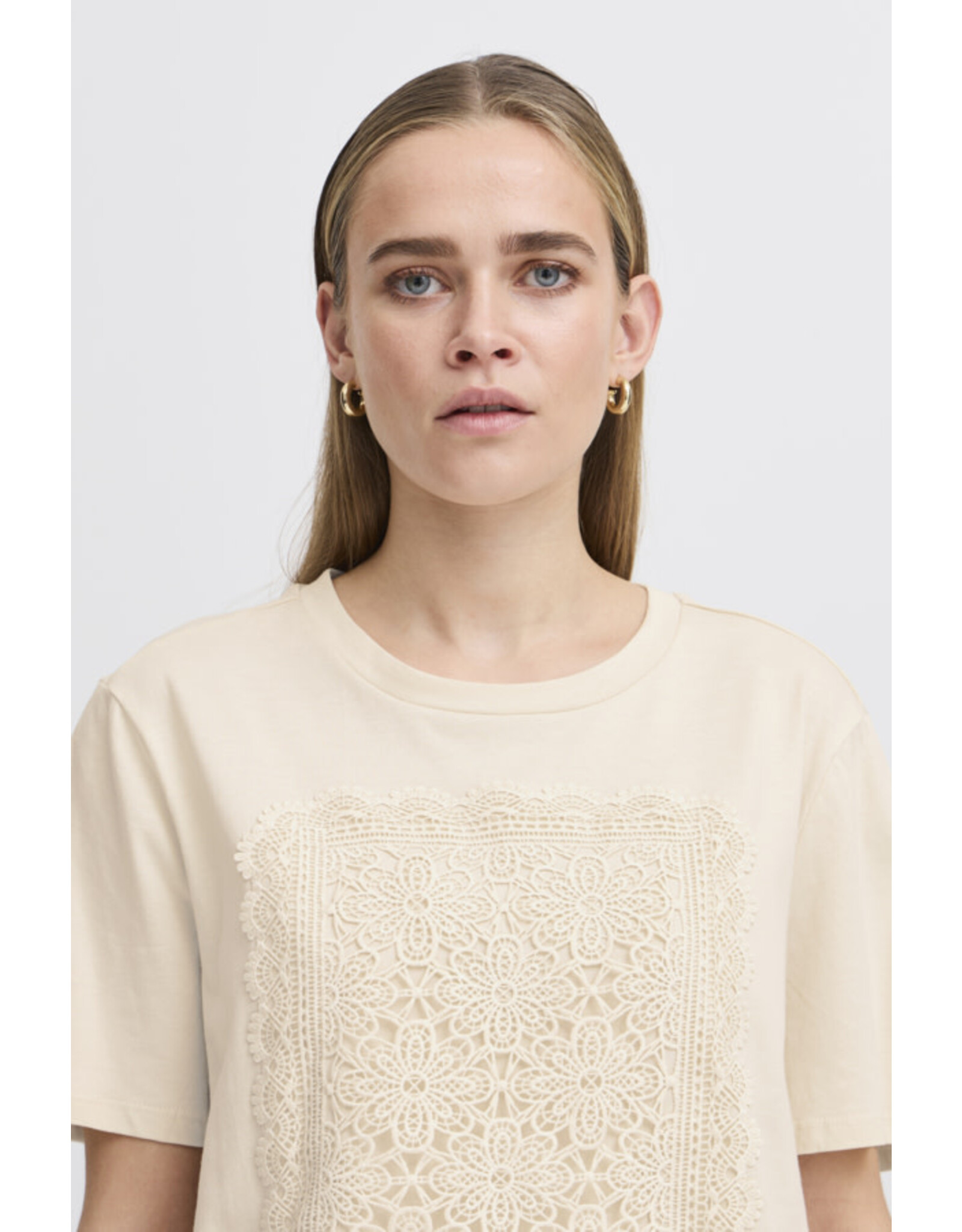 ICHI ICHI - Nayola Shirt with Crochet Lace Detail (Almond Milk)