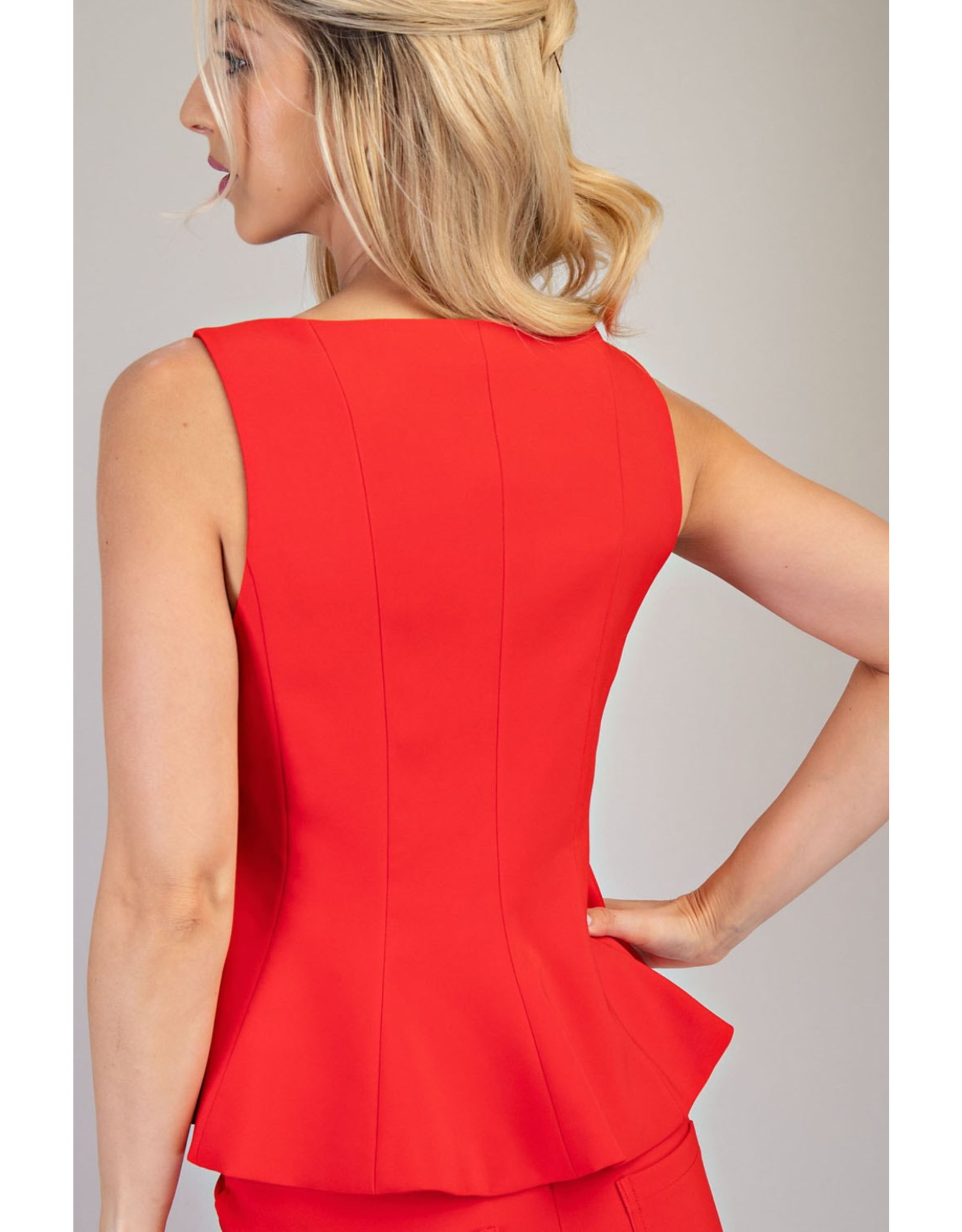 glam Sleeveless Fitted Peplum Top (Red)