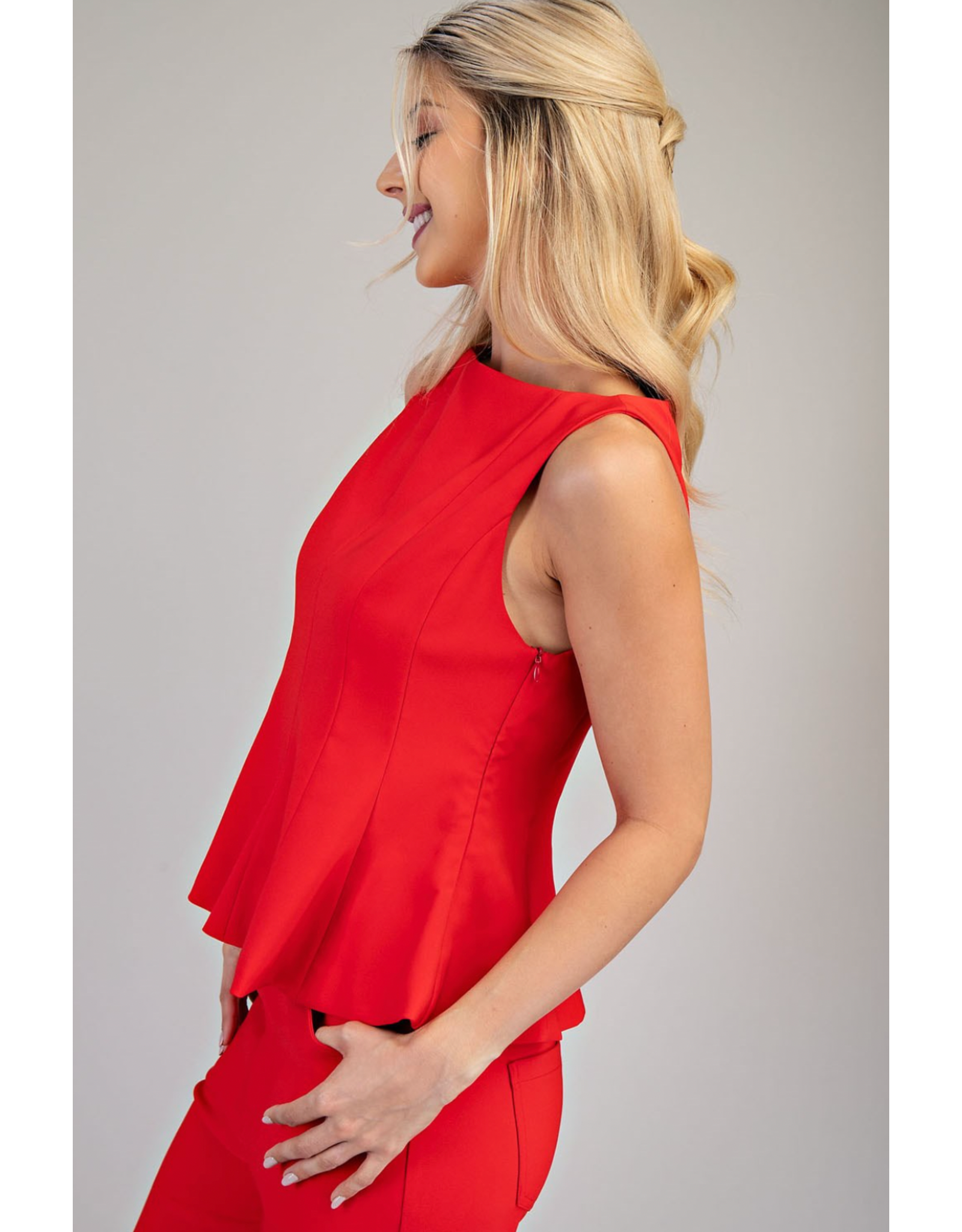 glam Sleeveless Fitted Peplum Top (Red)