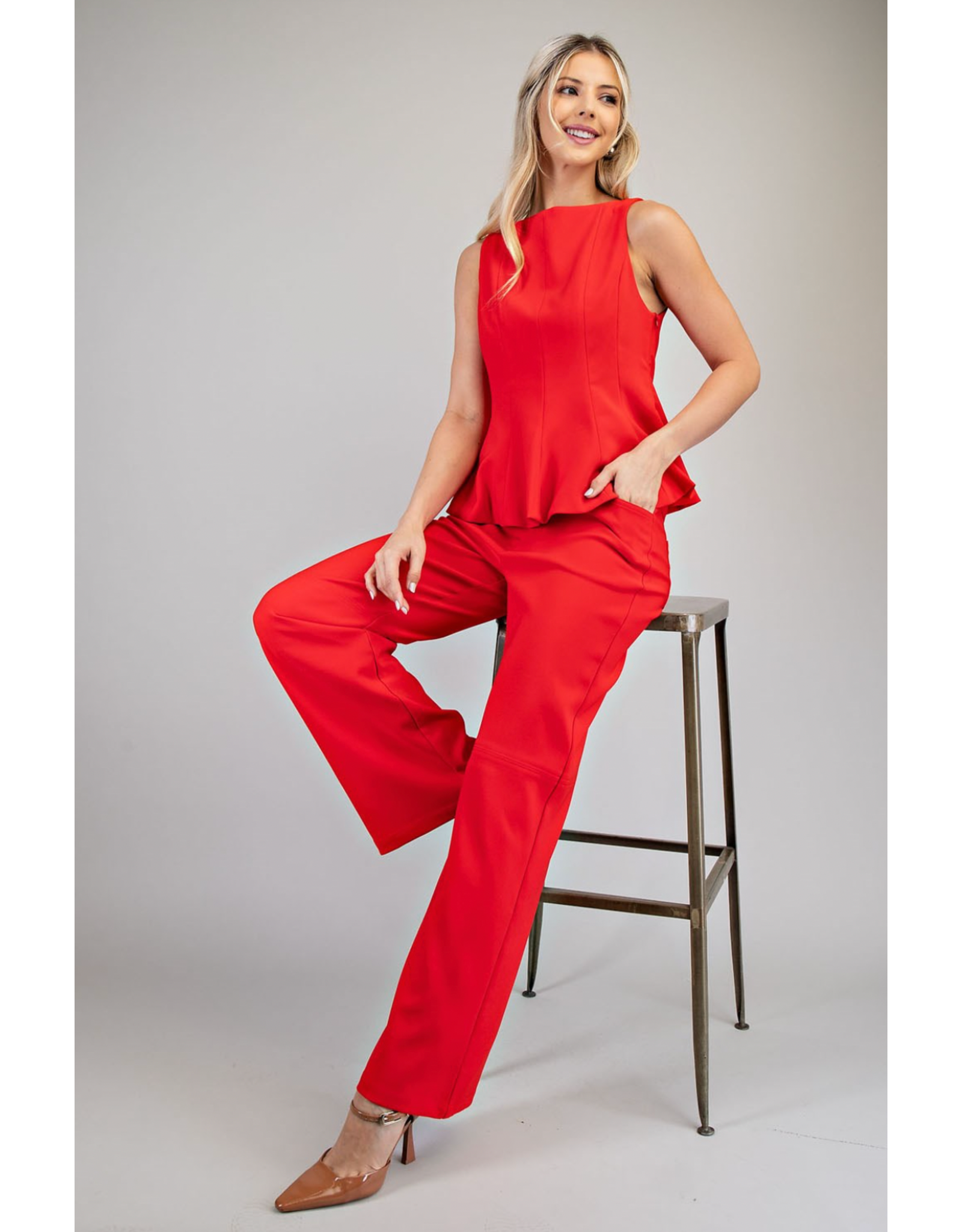 glam Sleeveless Fitted Peplum Top (Red)