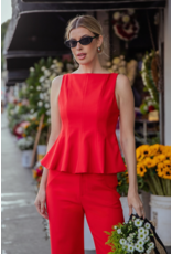glam Sleeveless Fitted Peplum Top (Red)