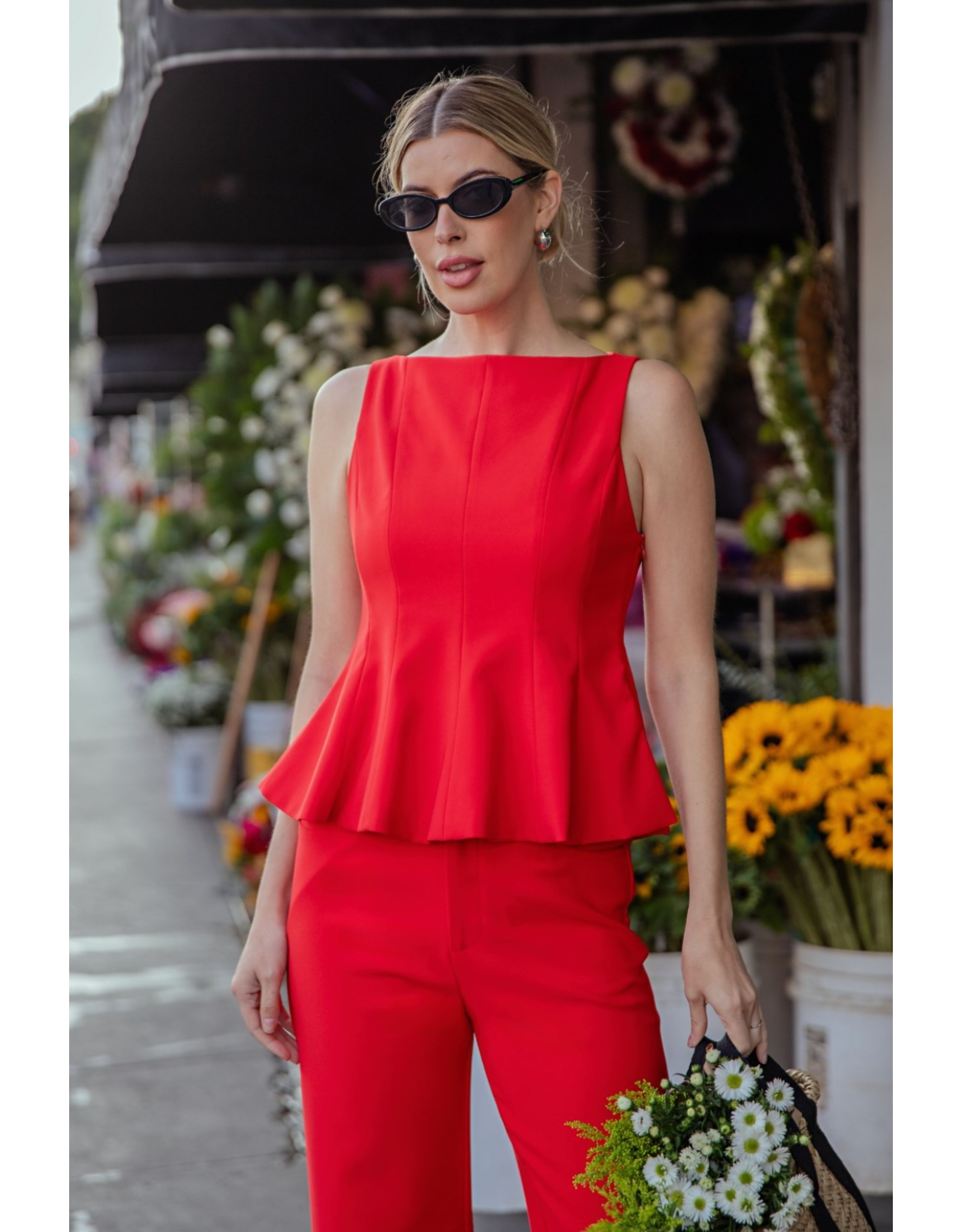 glam Sleeveless Fitted Peplum Top (Red)