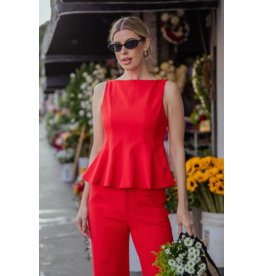 glam Sleeveless Fitted Peplum Top (Red)