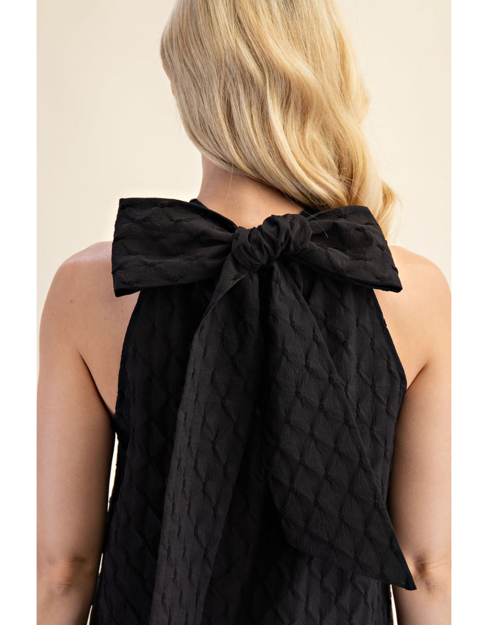 glam Neck and Bow Mini Dress (Black)