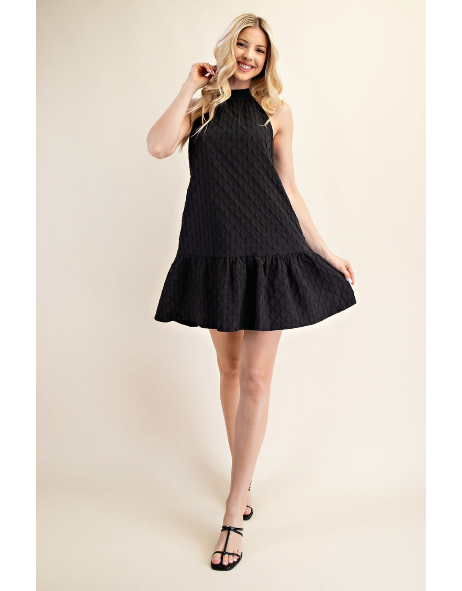 glam Neck and Bow Mini Dress (Black)