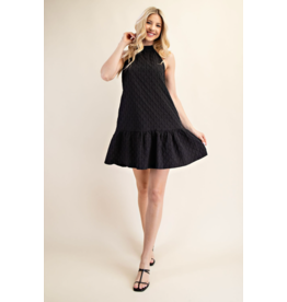 glam Neck Band Bow Mini Dress (Black)