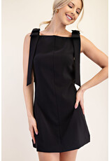 glam Straight Neckline Bow Dress (Black)