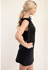 glam Straight Neckline Bow Dress (Black)