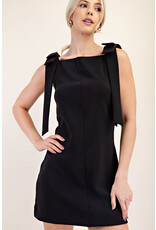 glam Straight Neckline Bow Dress (Black)