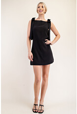 glam Straight Neckline Bow Dress (Black)