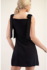 glam Straight Neckline Bow Dress (Black)