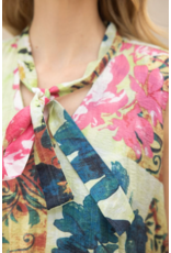 Voy Floral Print Sleeveless Pleated Top (Green)