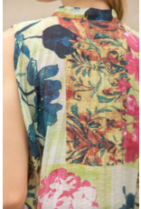 Voy Floral Print Sleeveless Pleated Top (Green)