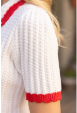 Voy Scalloped Knit Top with Pearl Button Accent