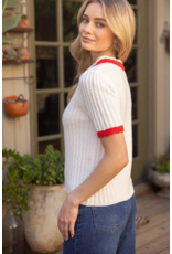 Voy Scalloped Knit Top with Pearl Button Accent