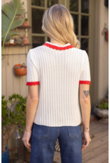Voy Scalloped Knit Top with Pearl Button Accent