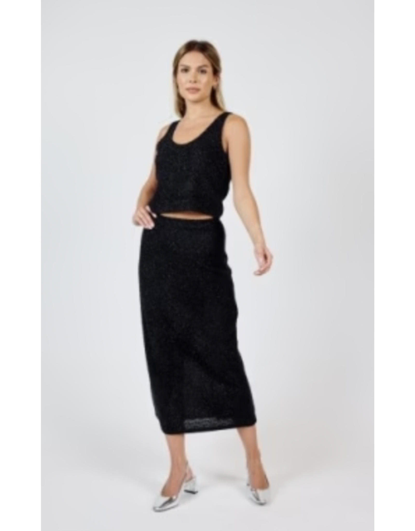 Sadie & Sage Sadie & Sage - Creative Energy Lurex Knit Midi Skirt (Blk / Silver)
