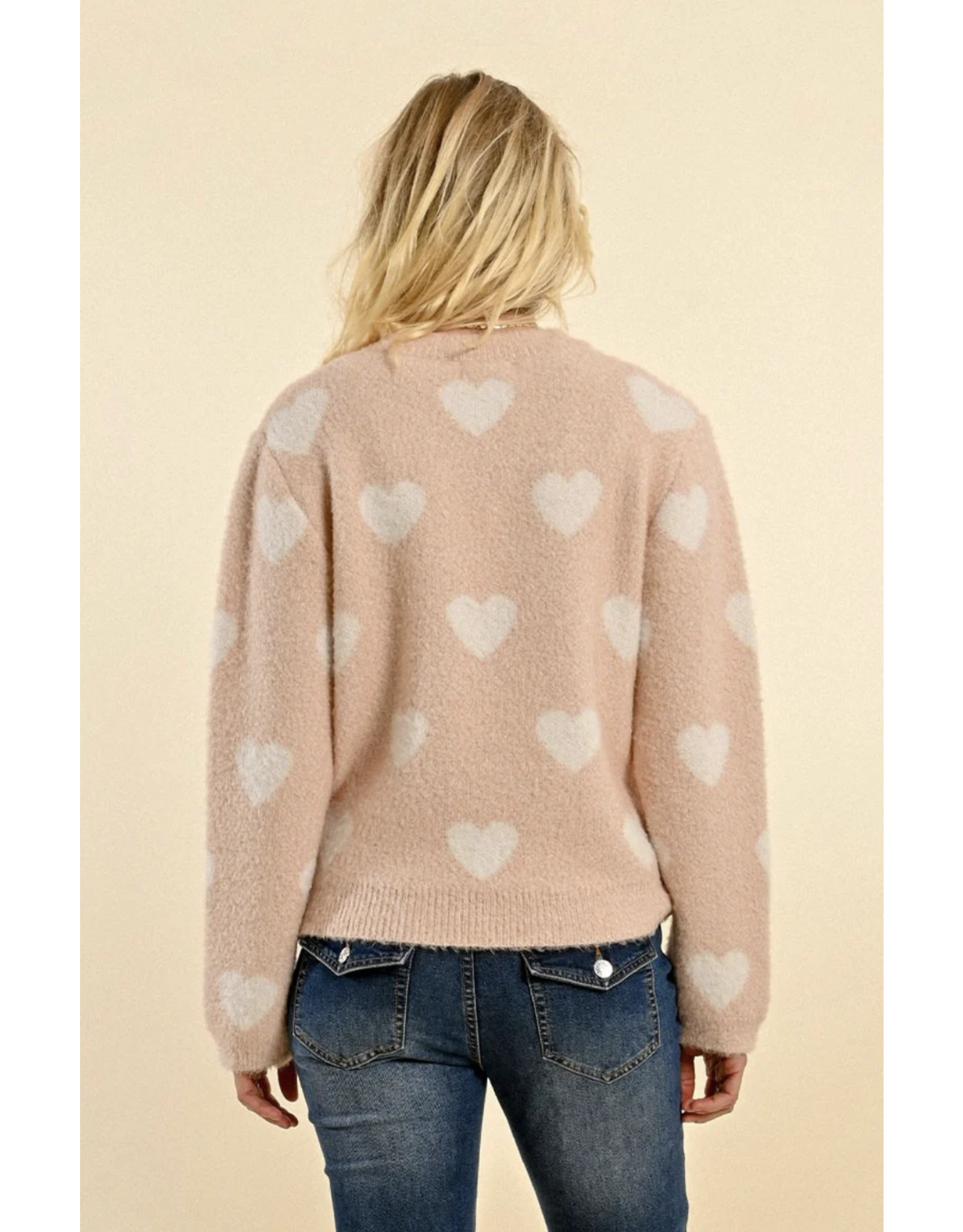 Molly Bracken Molly Bracken - Heart Print Sweater (Light Pink)