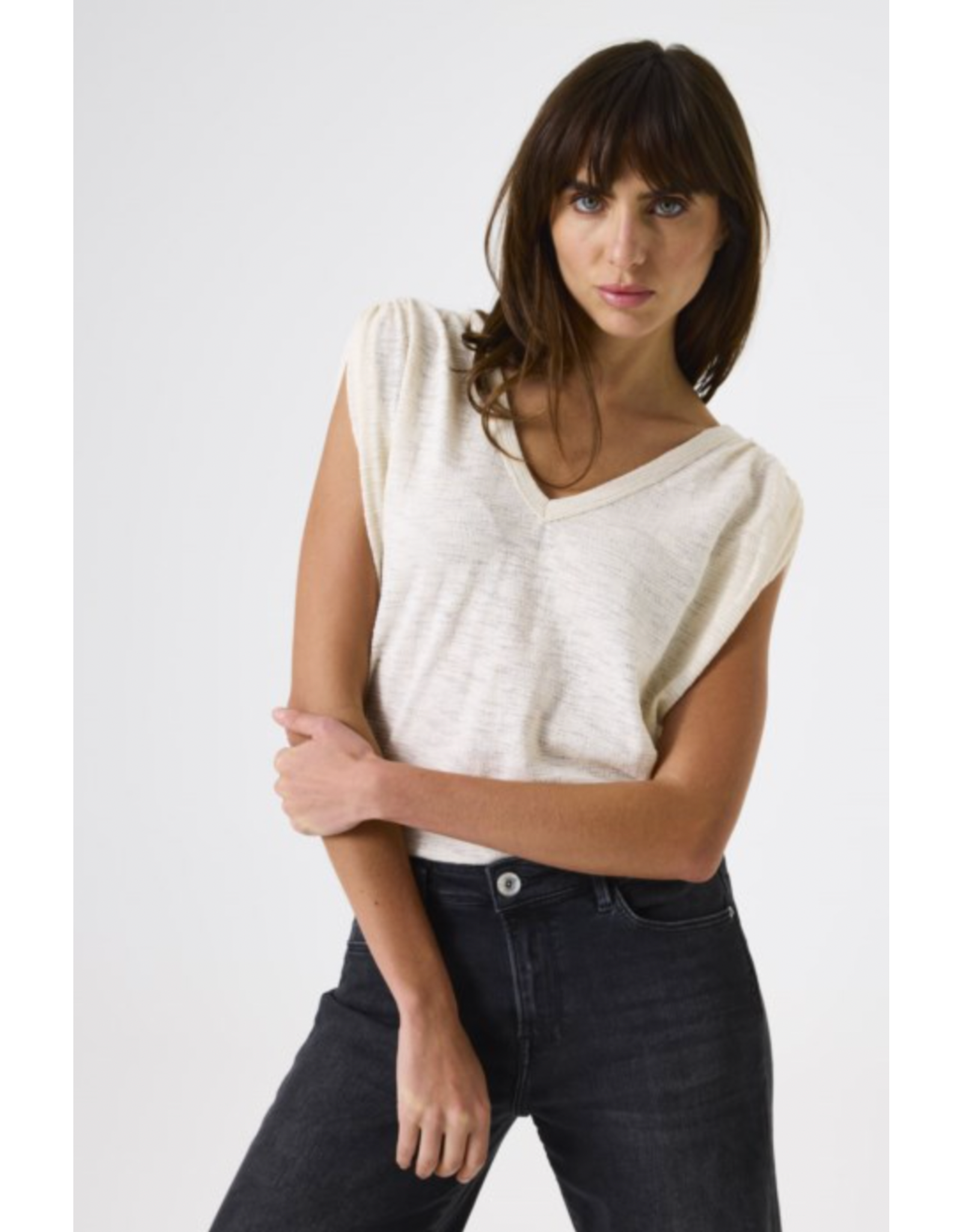 Garcia Garcia - V Neck Top with Ruched Shoulder (Ecru)
