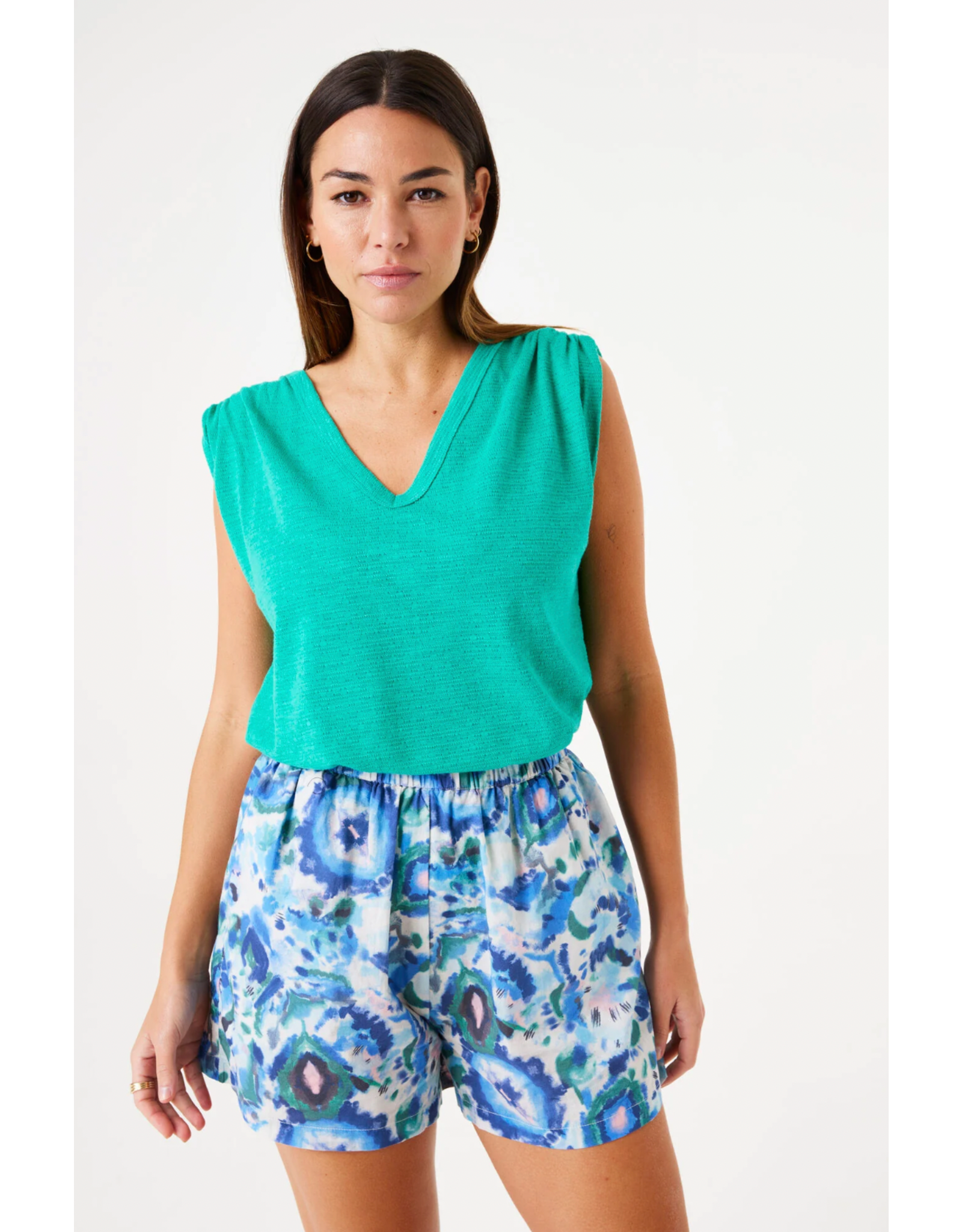 Garcia Garcia - V Neck Top with Ruched Shoulder (Vivid Green)