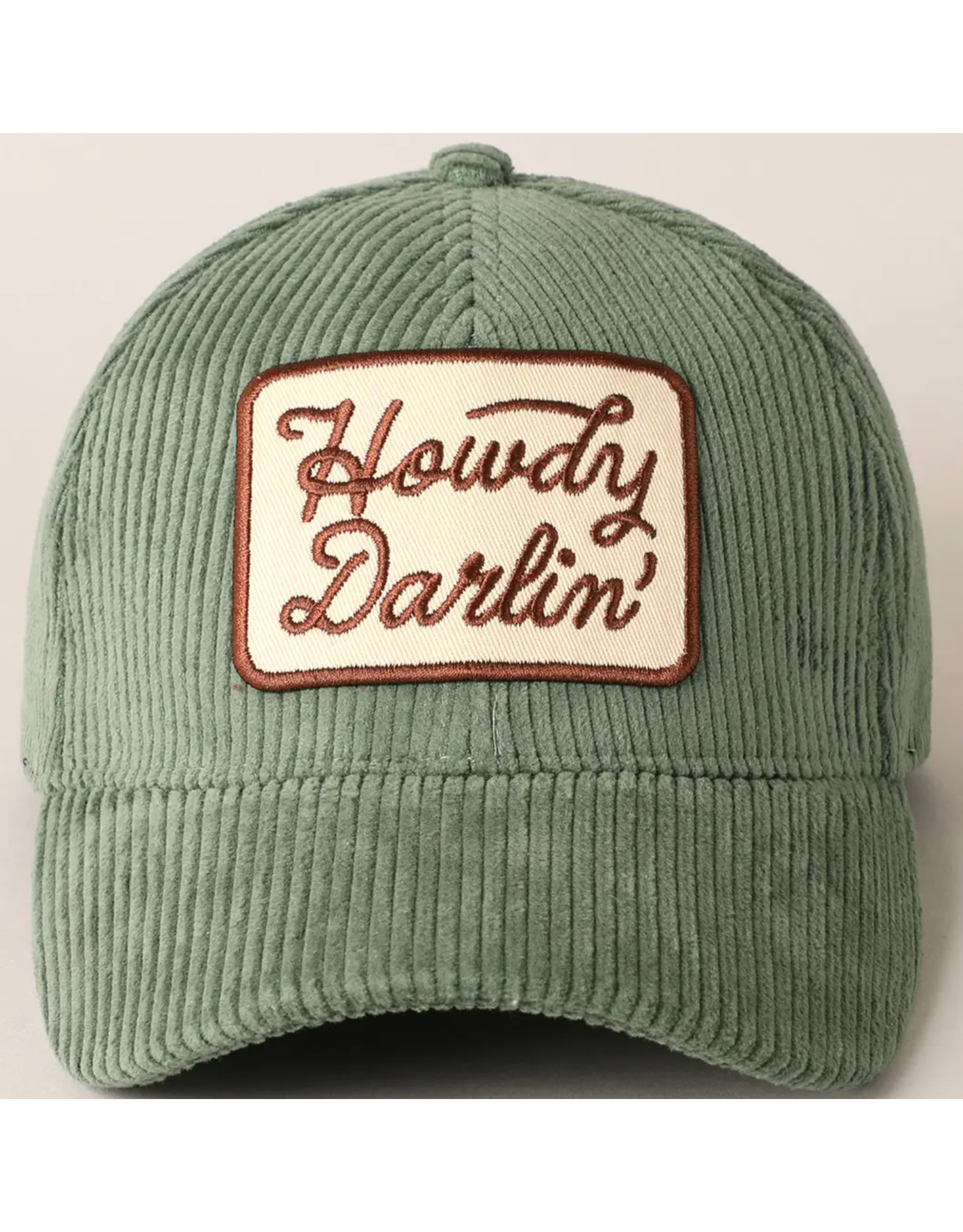 Fashion City Howdy Darlin' Embroidery Patch Corduroy Cap (Sage)