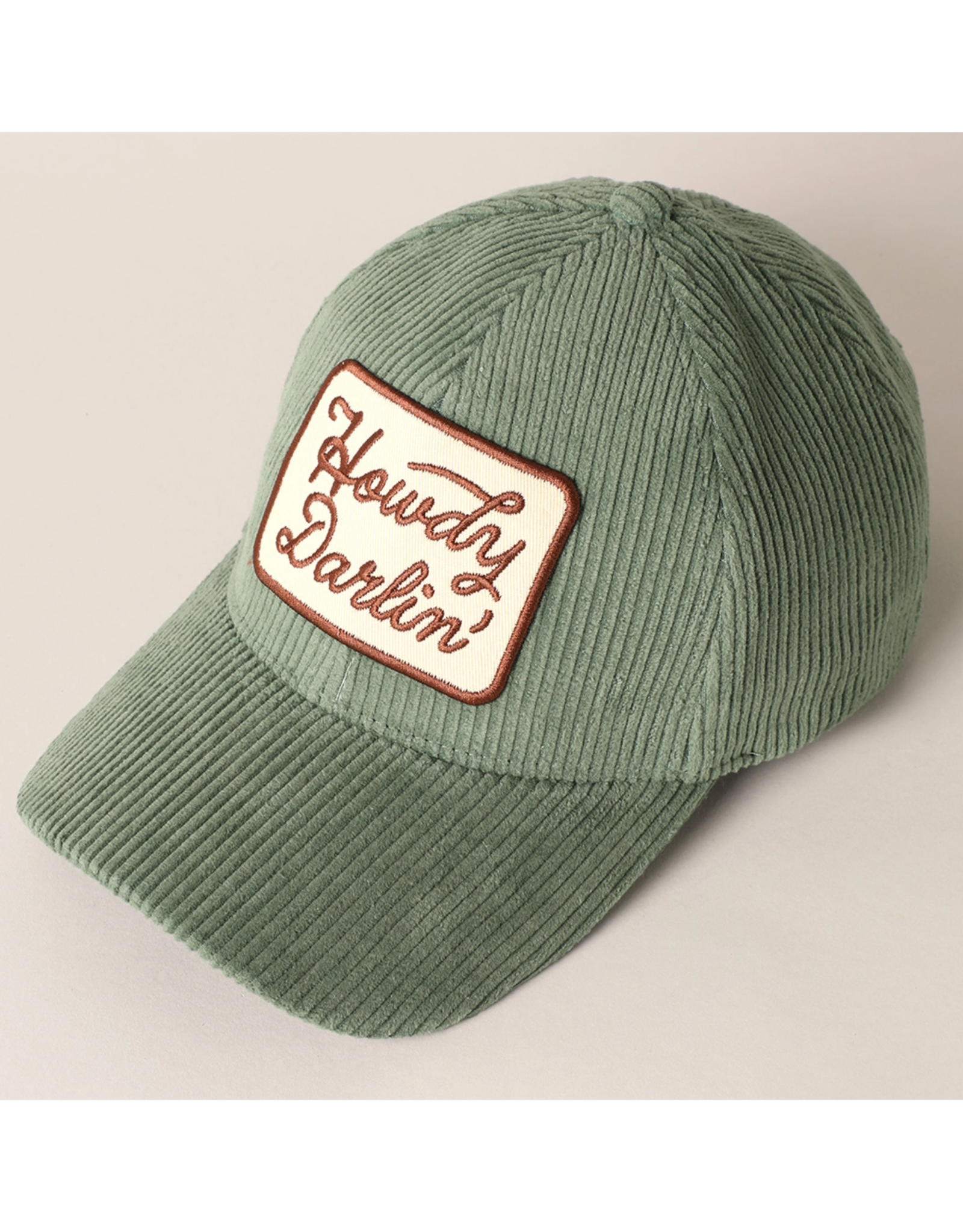 Fashion City Howdy Darlin' Embroidery Patch Corduroy Cap (Sage)